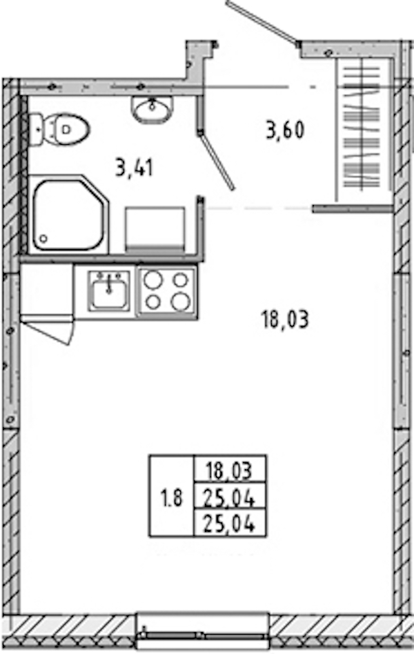 Квартира студия 24.86 м², 2/17 эт., ЖК «Новые горизонты 2»
